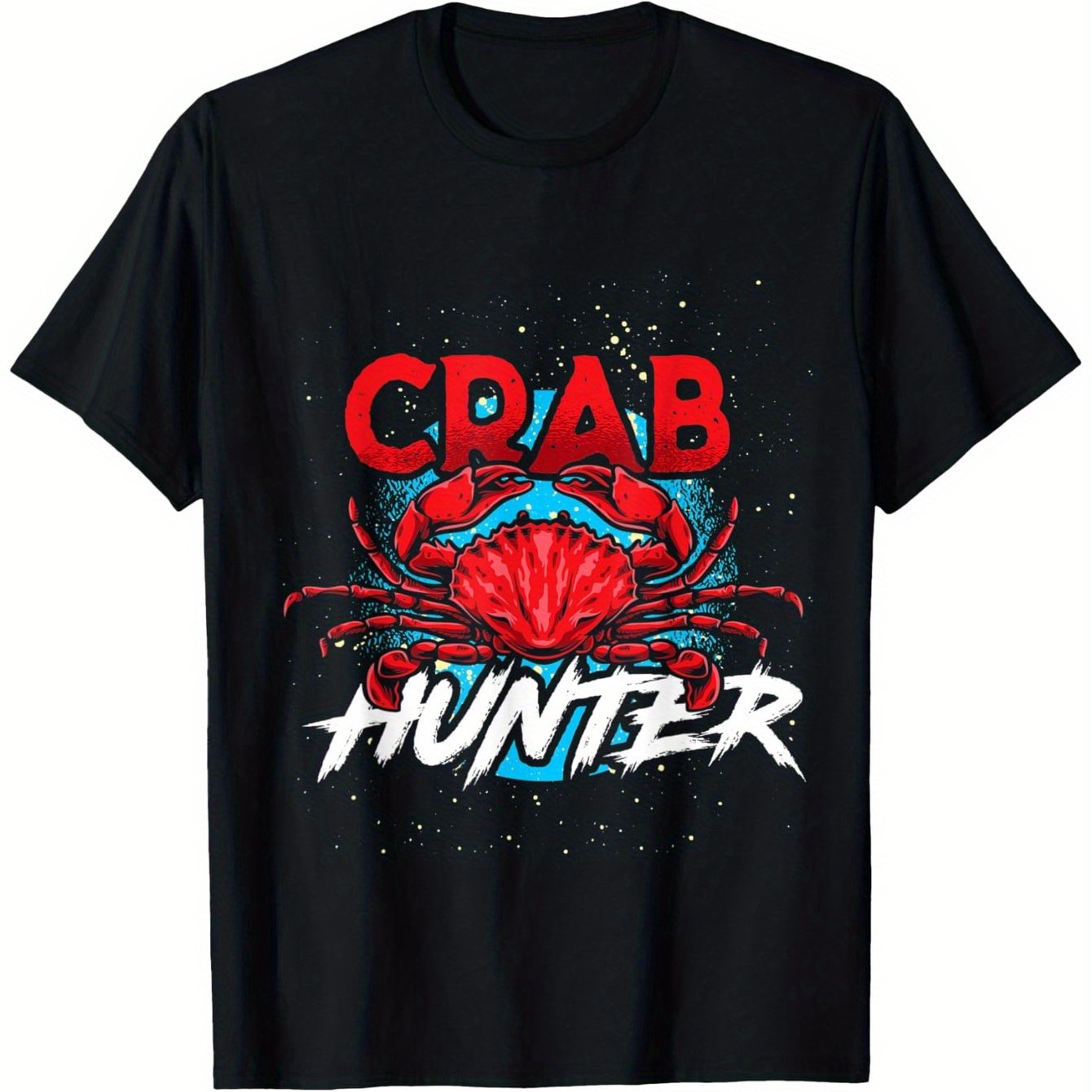 Crab Hunter Seafood Lover T-Shirt - 100% Cotton 180gsm Regular Fit Casual Tee with Bold CRAB Graphic Print, Red Crab & Teal Splash Design for Fishing Trips & Seafood Enthusiasts (S-XXXL), Everyday Comfort, Sporty Look, Comfor