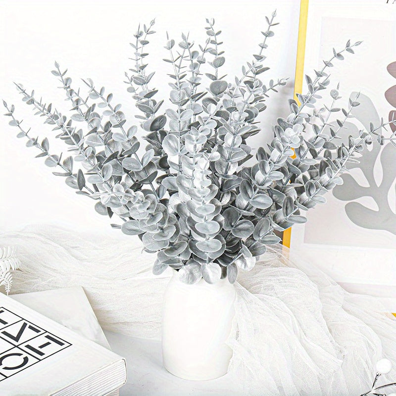 Eucalyptus Stems Artificial Eucalyptus Leaves Decor Eucalyptus Branches Fake Eucalyptus with Fake Leaves 15.35 inch Faux Eucalyptus Stem for Vase Wedding Bouquet Home (Silvery, Golden)