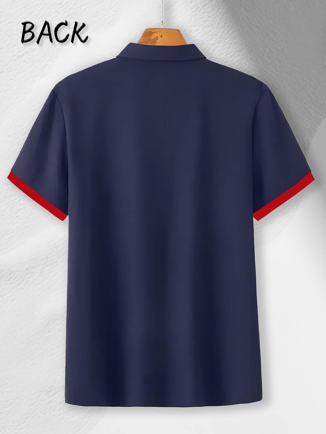 Men's Stretch Shirt - Deep Red Italian Flag Print, Breathable Knit Fabric, Button Collar & Red Trim, Regular Fit for Summer Golf & Outdoor Activities, Golf Shirt, Easycare Material
