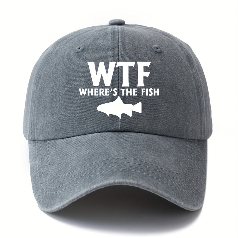 Unisex Embroidered Baseball Cap - WTF Where's The Fish, Polyester, Casual Style for Fishing, Camping, Hip-Hop, Dad Cap, Trucker Hat
