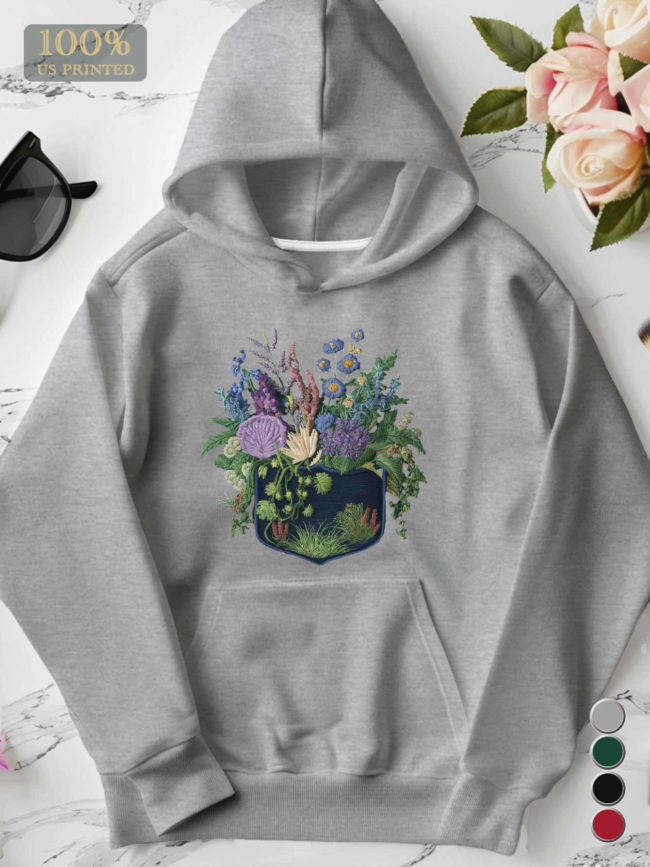 teediy embroidered flowers and leaves Women's hoodies