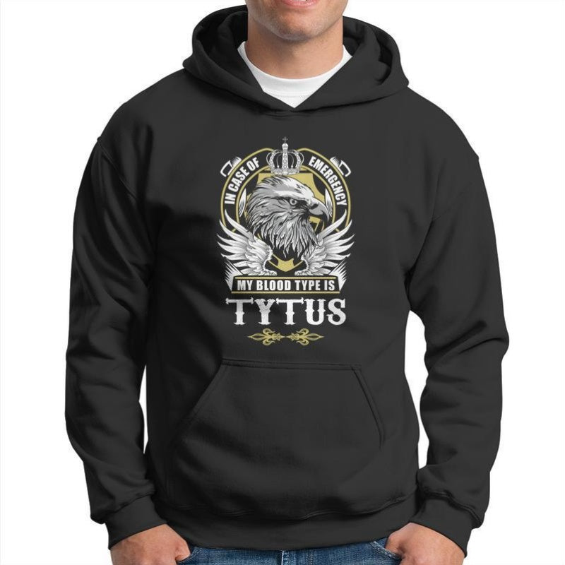 Men's Graphic Hoodie - In Case Of Emergency My Blood Typus Design - Black Hooded Sweatshirt with Kangaroo Pocket - Soft Polyester Streetwear Pullover for Casual Outfits & Bold Statements, Essential Hoodie, Travel Friendly Att