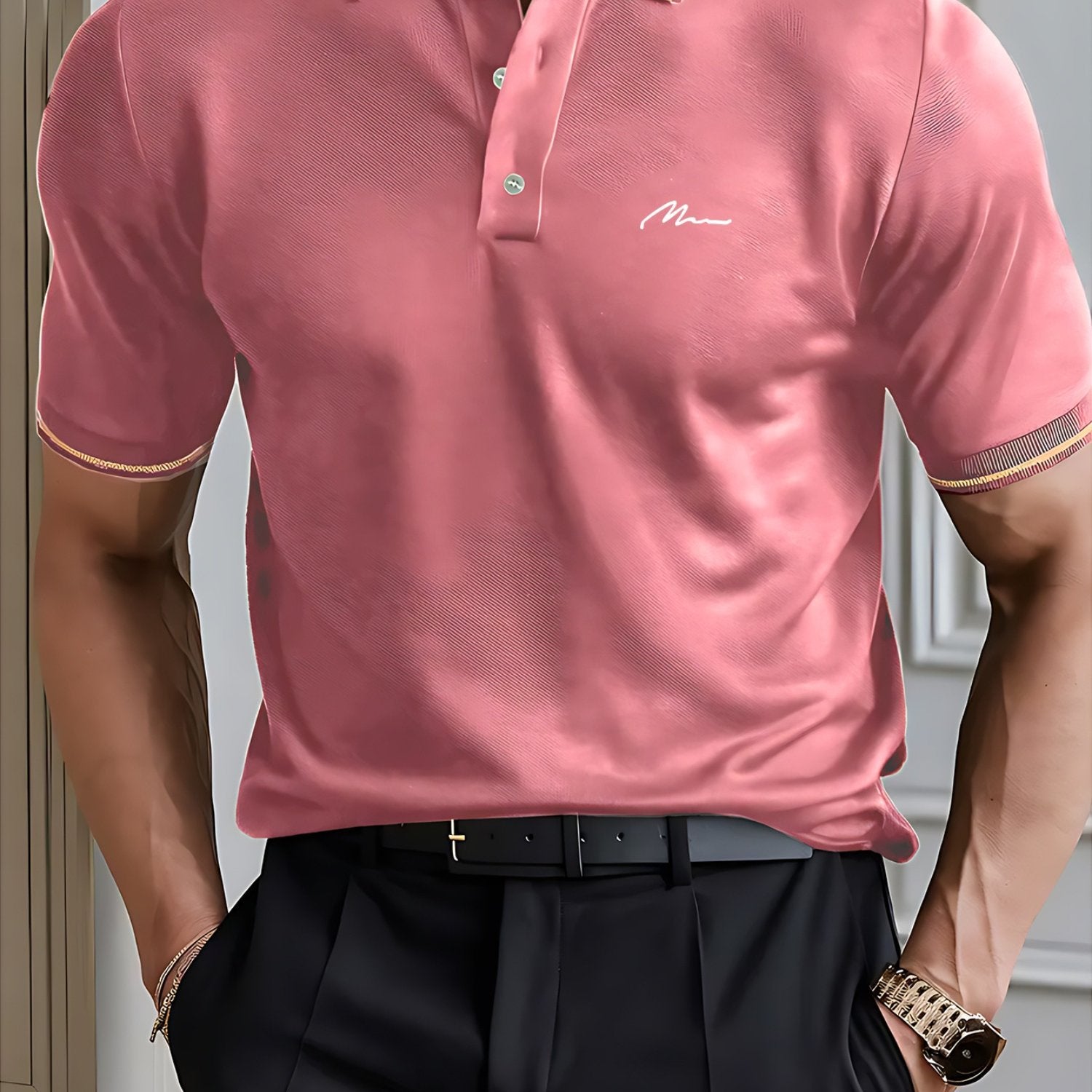 Casual Nature Symbol Men'S Summer Short Sleeved Polo Shirt with Small Logo Pattern, High-End Feel, Light Business, New Short Sleeved Top, a Must-Have for Summer, Suitable for Sports, Golf, Tennis, Fishing, Leisure Vacation We