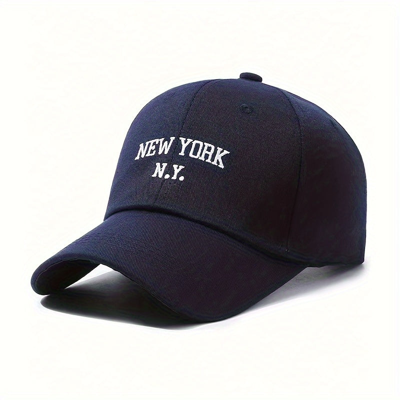 1pc New York Embroidered Baseball Cap - Adjustable Snapback, Sun Protection, Polyester Blend, Black with White NYC Lettering, Outdoor Sports Hat for Men & Women, Sun Protection Hat | Sixpanel Hat | Polyester Blend Cap