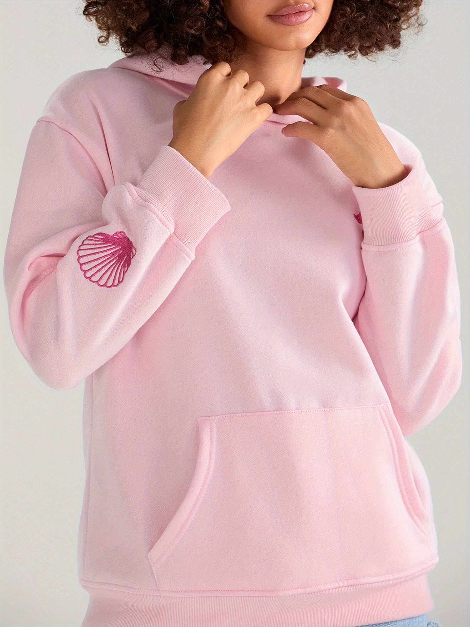 Womens Beach Hoodies Long Sleeve Flower Embroidery Oversized Sweatshirts Streetwear Tops