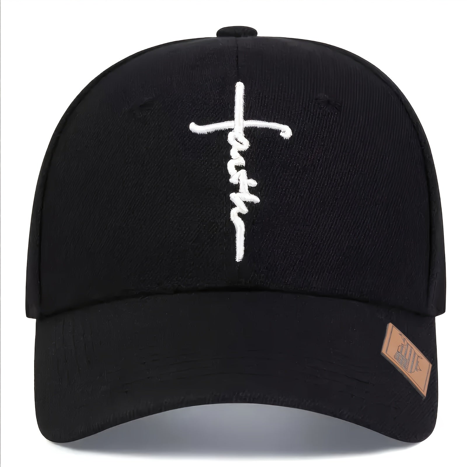 Faith Cross Embroidered Baseball Cap - Unisex, Adjustable Snapback, Lightweight, 100% Polyester, Solid Color, Non-Stretch, Casual Sports Hat with Woven Craftsmanship