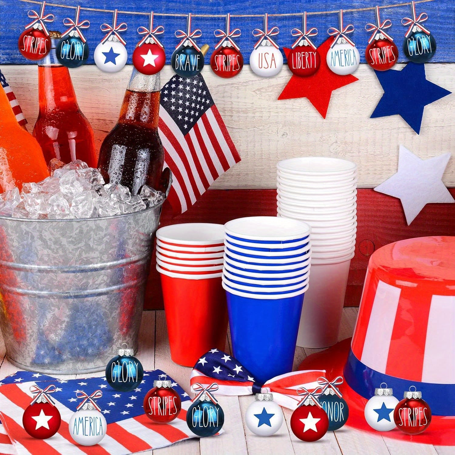 Wooden Patriotic Hanging Ornaments Independence Day 4th of July Ball Decoration Festival Supplies