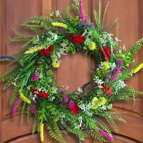 24 Inch Spring Wildflower Wreath, Texas Wildflower Wreath, Spring And Summer Wildflower Silk Wreath for Farmhouse Interior Front Door Wall Wedding Home Decor, Perfect for Thanksgiving Decorative Swags