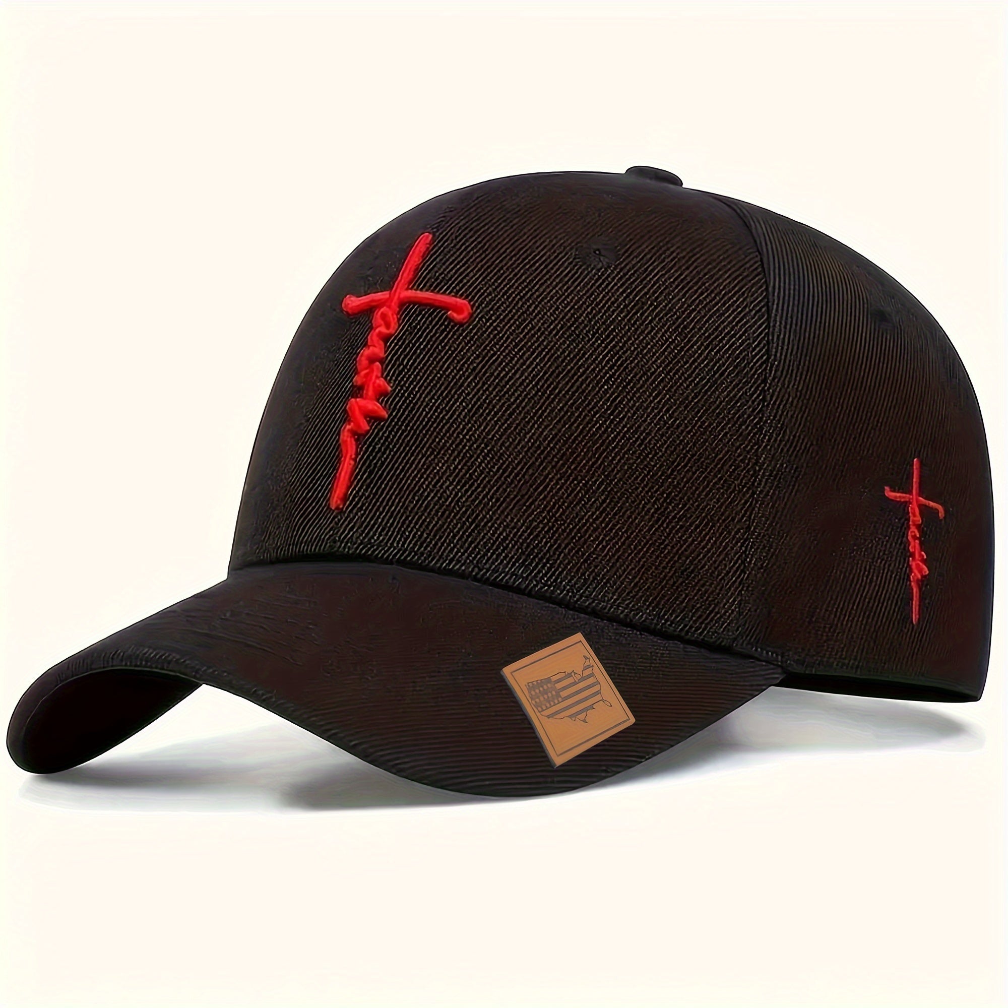 Faith Cross Embroidered Baseball Cap - Unisex, Adjustable Snapback, Lightweight, 100% Polyester, Solid Color, Non-Stretch, Casual Sports Hat with Woven Craftsmanship