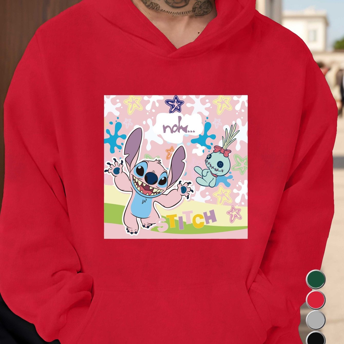 Disney Stitch Men's Graphic Hoodie - 100% US Printed Relaxed Fit Pullover with Pockets, Machine Washable Casual Sweatshirt for Fall/Winter, Winter Clothing, Nonstretch Fabric, Fall Fashion, Streetwear Style, Durable Material,