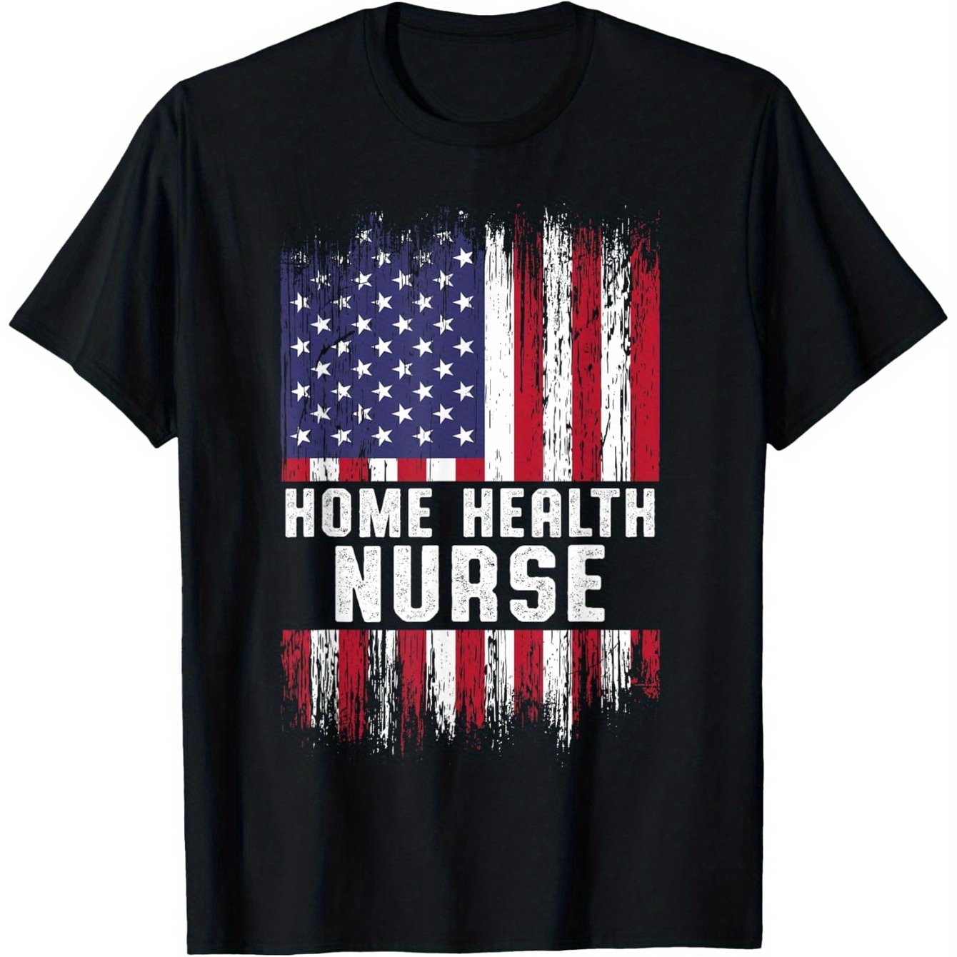 Home Health Nurse Certified RN T-Shirt - American Flag Design with Distressed Stripes & Bold Lettering, 100% Cotton 180g Heavyweight Fabric, Regular Fit Short Sleeve Crew Neck Tee for Men & Women (Sizes 1XL-5XL) - Ideal Gift