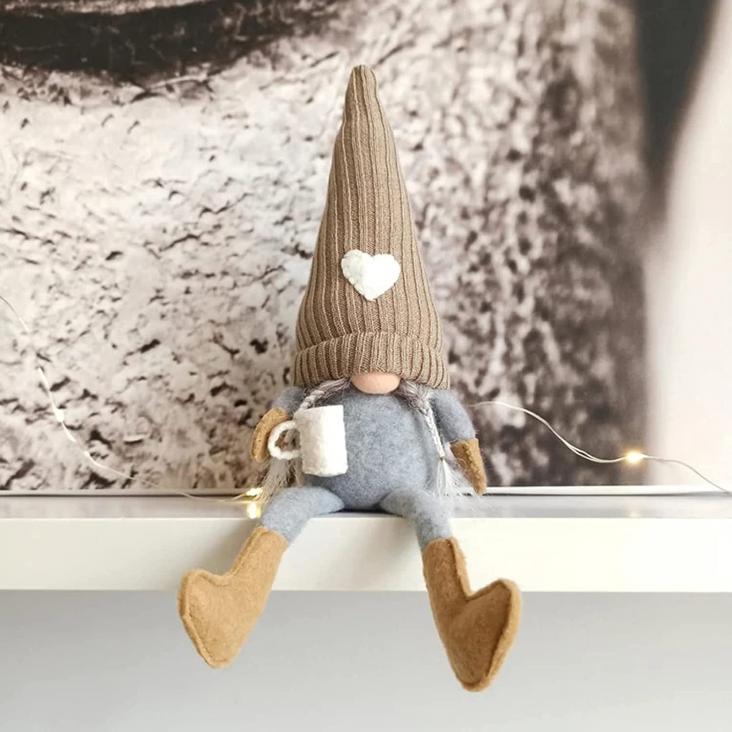 Coffee Gnomes Plush Doll Coffee Bar Decoration Swedish Tomte Elf Dwarf Collectible Figurines Dangle Leg Shelf Sitters Farmhouse Home Kitchen Decor Coffee Lover Gifts