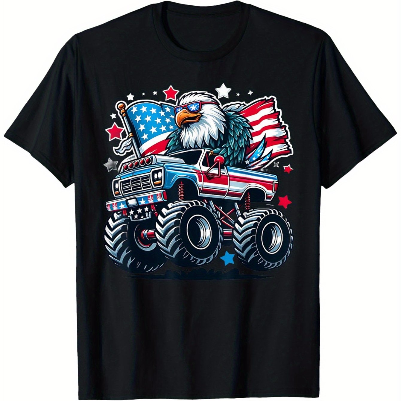 4Th of July Patriotic American Flag Eagle USA Red White Blue T-Shirt, Suitable for Unisex Personality Casual Round Neck Outdoor Short-Sleeved T-Shirt, Slightly Elastic, 100% Cotton, S-XXXL