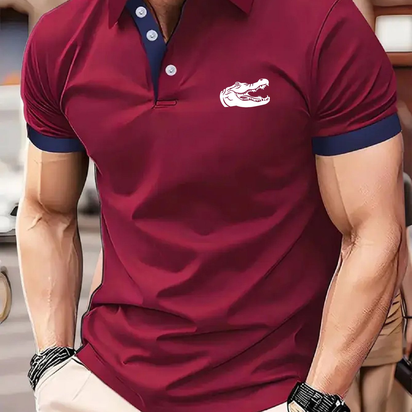 Men's Lightweight Business Casual Shirt - 100% Polyester Breathable, Trendy Geometric Print, 230gsm Micro-Elastic Fabric for Golf, Outdoor & All-Season Wear, Machine Washable, Golf T Shirt, Sports Casual Top, Sleek Formal Loo