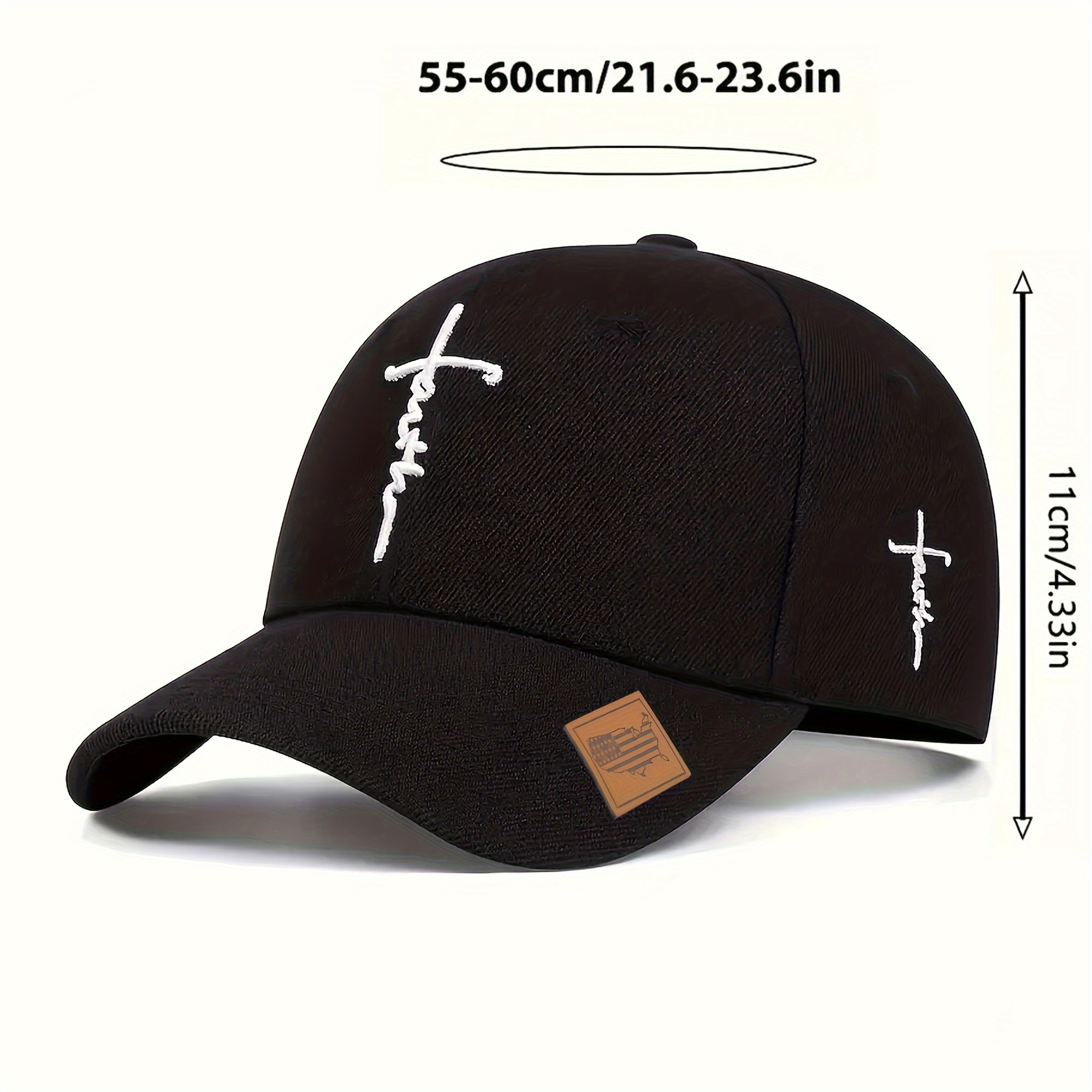 Faith Cross Embroidered Baseball Cap - Unisex, Adjustable Snapback, Lightweight, 100% Polyester, Solid Color, Non-Stretch, Casual Sports Hat with Woven Craftsmanship
