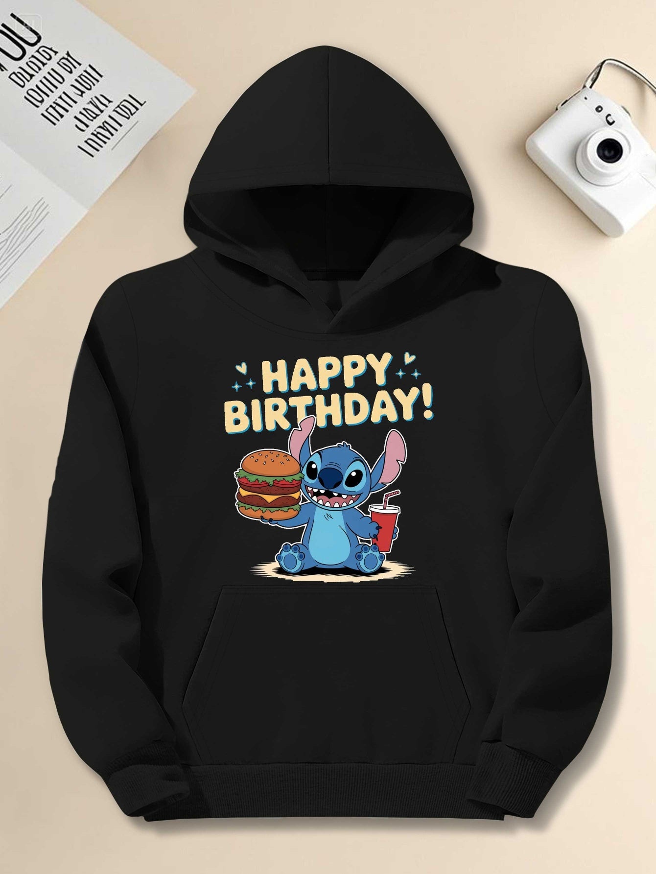Disney Stitch Birthday Burger Retro Style men'S casual hoodies