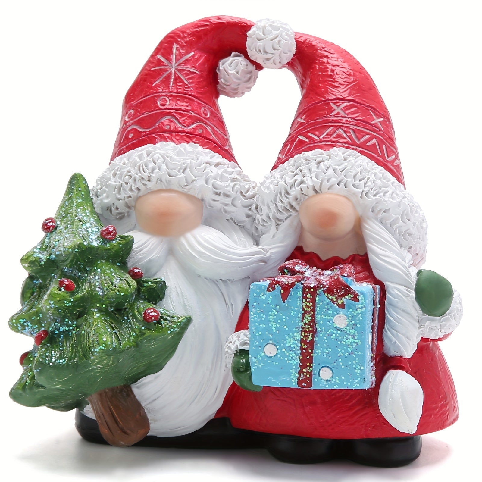 Romantic Resin Christmas Couple Elves - Charming Heartwarming Pose Gnome Figurines for Holiday Decor & Gifts - Perfect for Any Room