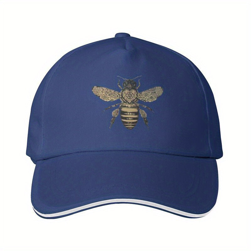 Bee Print Baseball Cap, 100% Polyester Casual Trucker Hat, Adjustable Lightweight Hand-Woven with Zip Closure, Non-Elastic Summer Sun Protection for Golf, Sun Protection Hat | Headgear | Zipper Closure Cap