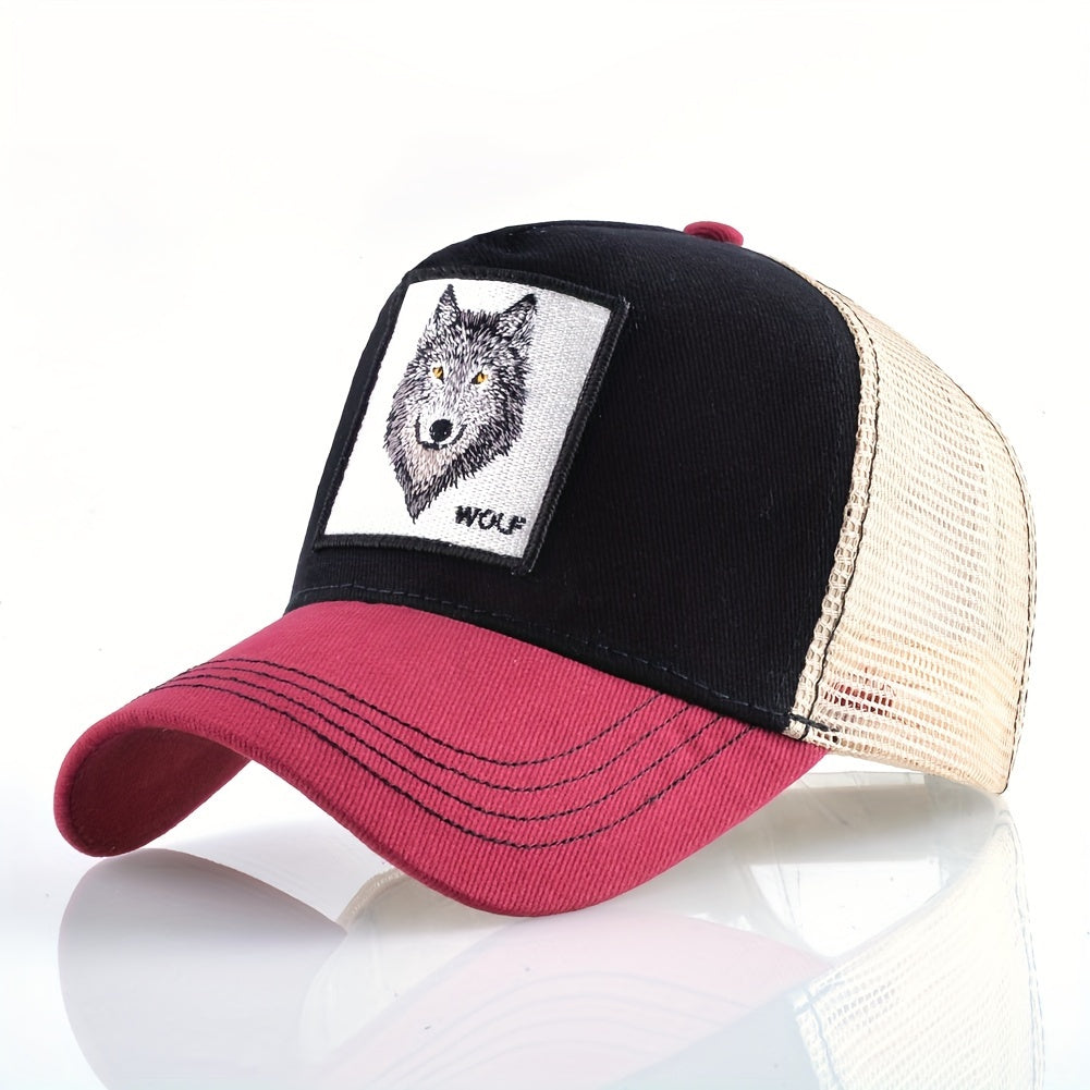 Men'S & Women'S Wolf Embroidery Snapback Trucker Hat - Breathable, Fitted, All-Season Outdoor Sports Cap with Adjustable Sizing, Outdoor Sports Cap|Adjustable Headgear|Snapback Closure