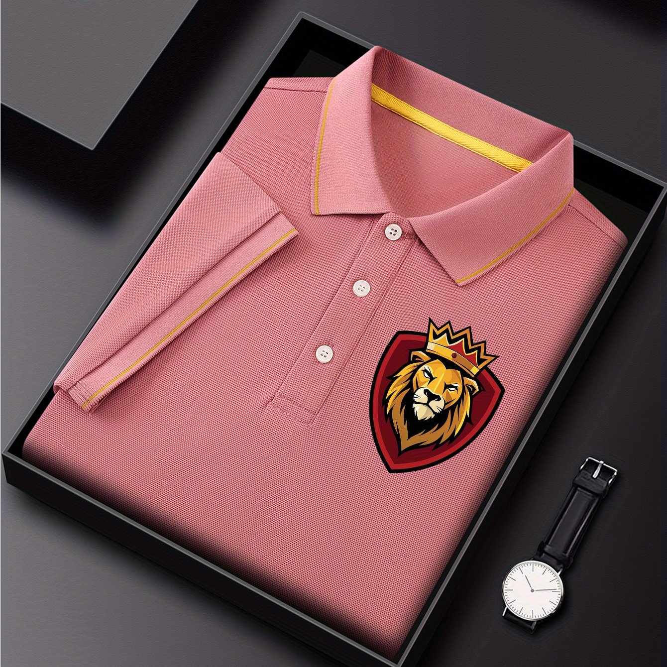 Disney Men's Classic Shirt with Simba Lion King Print - Lightweight Quick-Dry Breathable Polyester, Short Sleeve Collar, Premium Casual Business Casual Style, Vibrant Green with Red Shield Emblem & Golden Crown - Summer Casua