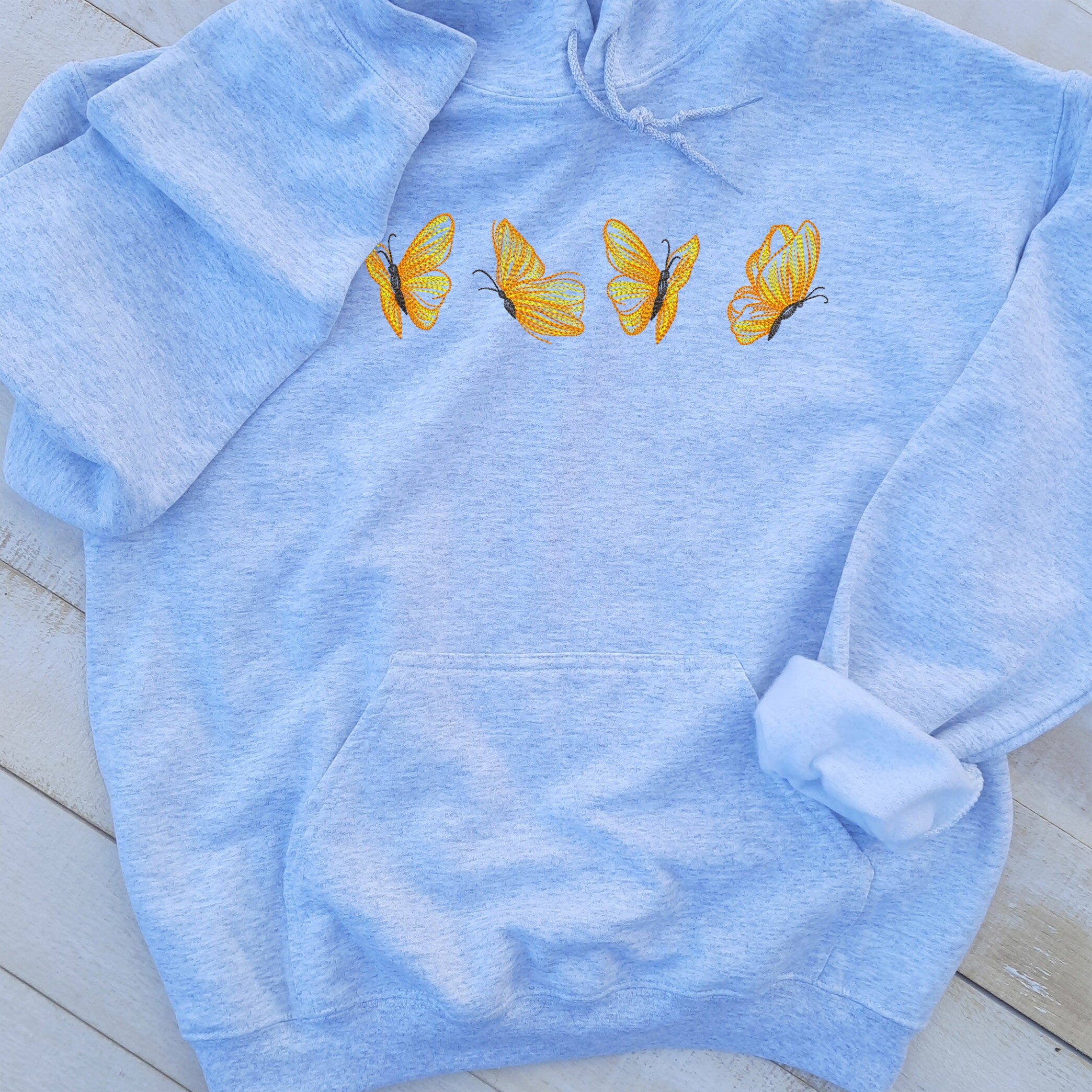 Yellow Butterflies Embroidered Hoodie, Embroidered Butterfly Hoodie, Butterfly Hooded Sweatshirt Unisex, Butterfly Sweater Gift for Her!