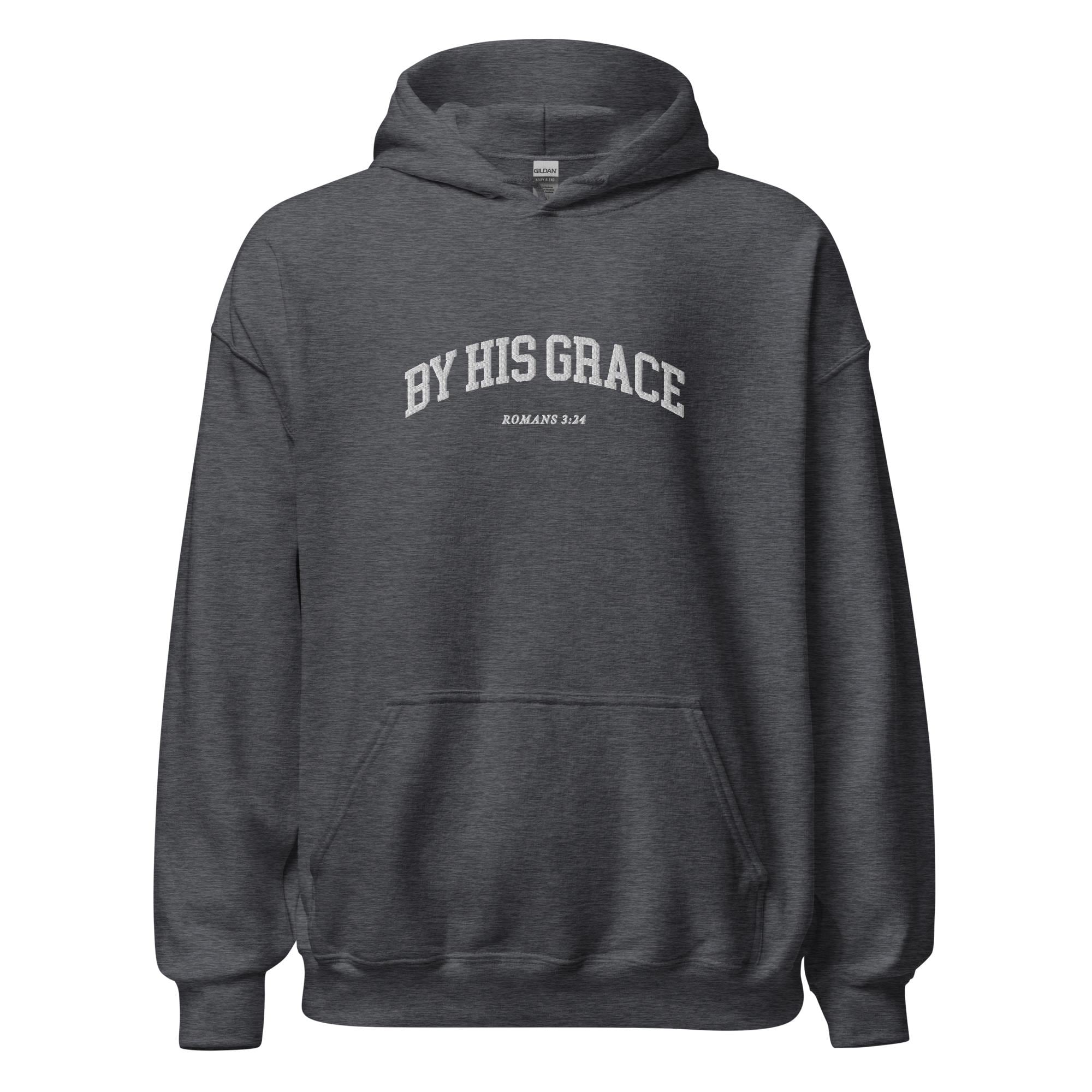 By His Grace | embroidered Christian hoodie vintage, Christian Men Gift, faith streetwear, aesthetic Christian gym apparel
