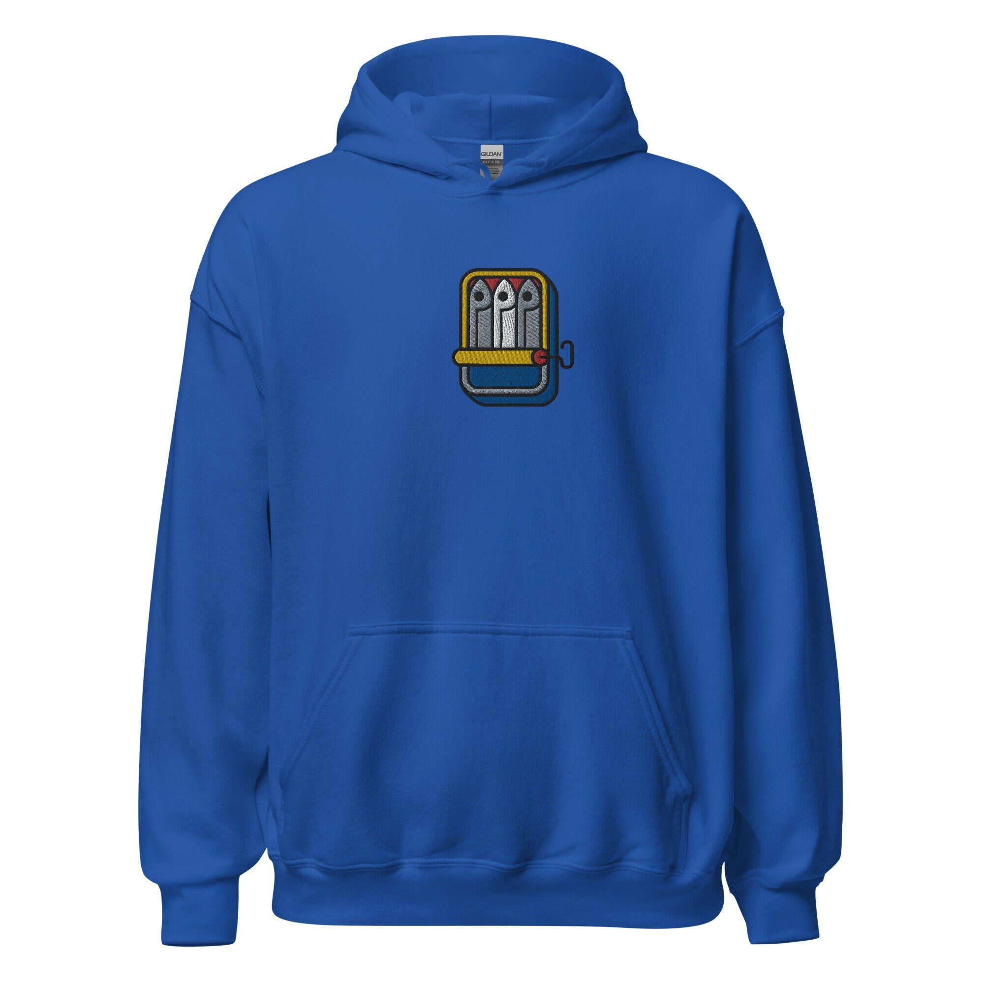 Cute Sardines Unisex Hoodie, Handmade Embroidered Hoodie, Sardine Lovers Gifts, Premium Hooded Sweater, Hoodie Embroidery - Multiple Colors