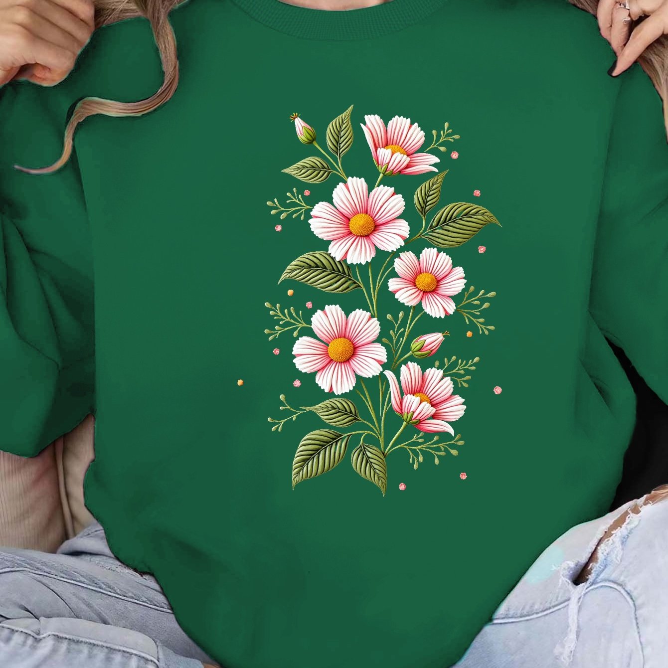 Embroidered Floral Design Women'S Plus Size Sweatshirt