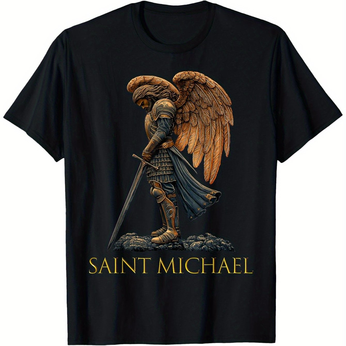 Saint Michael the Archangel T-Shirt 100% Cotton Round Neck Short Sleeve T-shirt