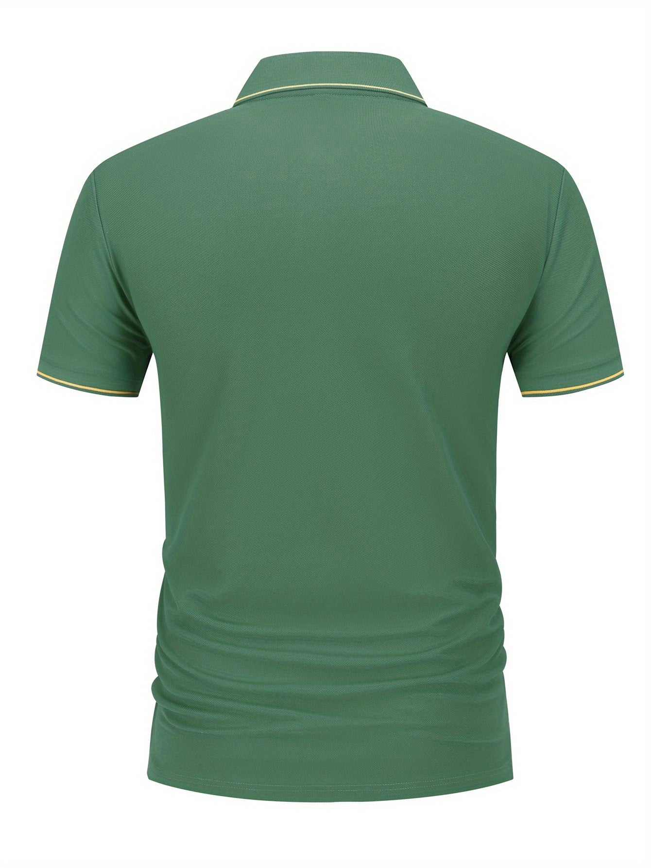 1pc Burton Men's Shirt - 230g Breathable Polyester, Light Beige-Friendly Soft, Geometric Mountain Logo Print, Green with White Collar & Yellow Trim, Regular Fit Short Sleeve for Golf & Casual Outings, Summer Apparel, Classic