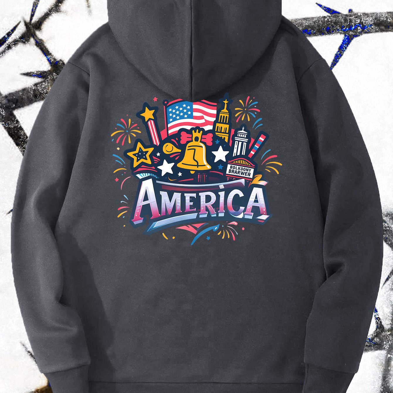 Independence Day Gift Gift 1pc New Men'S Hooded Sweatshirt, Printed Spring And Autumn Winter Pullover Top, Available in Black, Gray, And Red, for Home, Outdoor, Party, Sports, Work, And Vacation