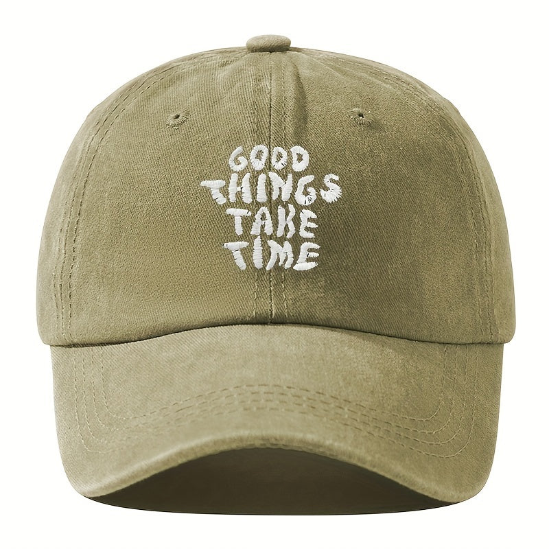 Vintage Washed Embroidered Letter Baseball Cap With Adjustable Peaked Curved Brim For Unisex Outdoor Travel, Camping, Sun Hat, Party, And Hip Hop