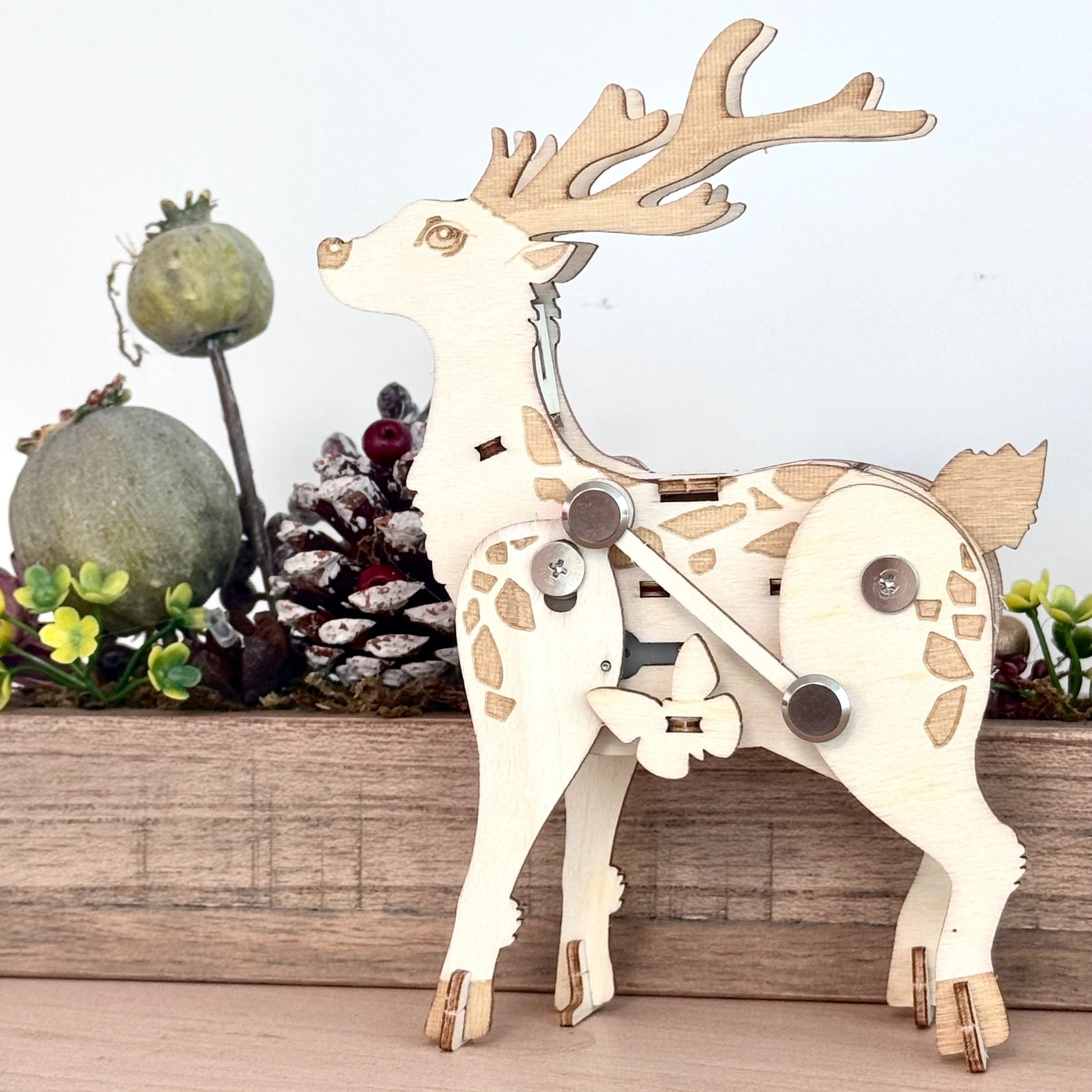 Walking Deer Wooden Three-dimensional Puzzle Toy Mechanical Gear Handmade DIY Puzzle Christmas Gift Desktop Ornaments Decorative Crafts