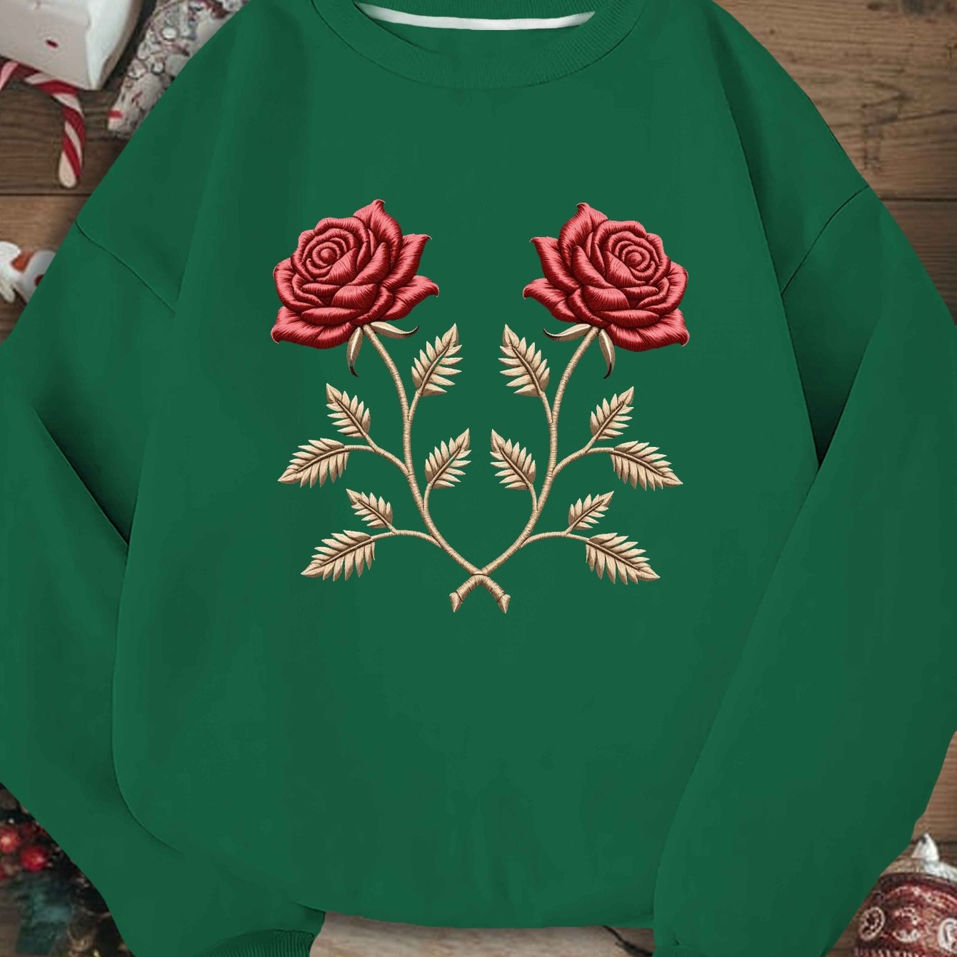 Embroidery Embroidered Pattern with Roses Women'S Plus Size Sweatshirt
