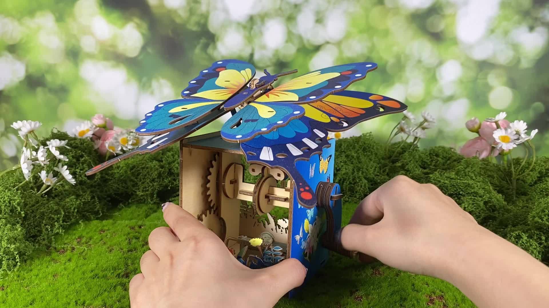 3D Handmade Wooden Butterfly Music Box You Are My Sunshine Assembly Model Kit - Holidays, Birthdays, Christmas Gifts
