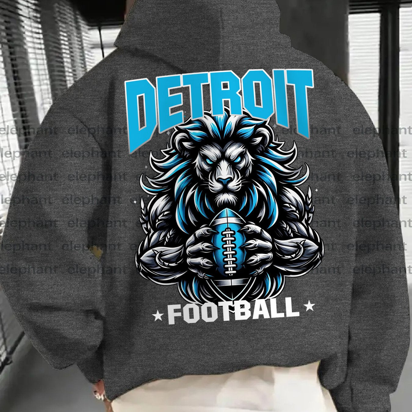Creative Gifts, Gifts for Men, 1pc Detroit Football Creative Graphic Print Casual Hoodies, Suitable for Football Enthusiasts, Men'S Hoodie And Sweatshirt, New Stylish Printed Casual Pocket Hoodie, Thickened, Suitable for Autu