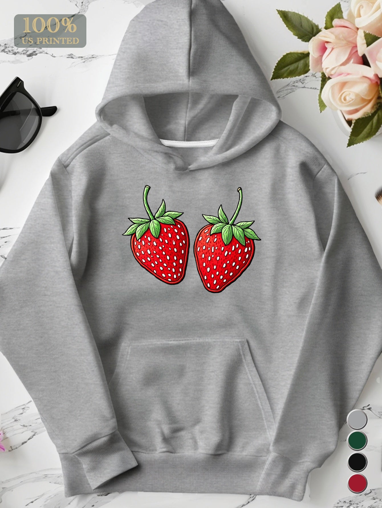 Embroidered Strawberries Pattern Women'S Plus Size Hoodies