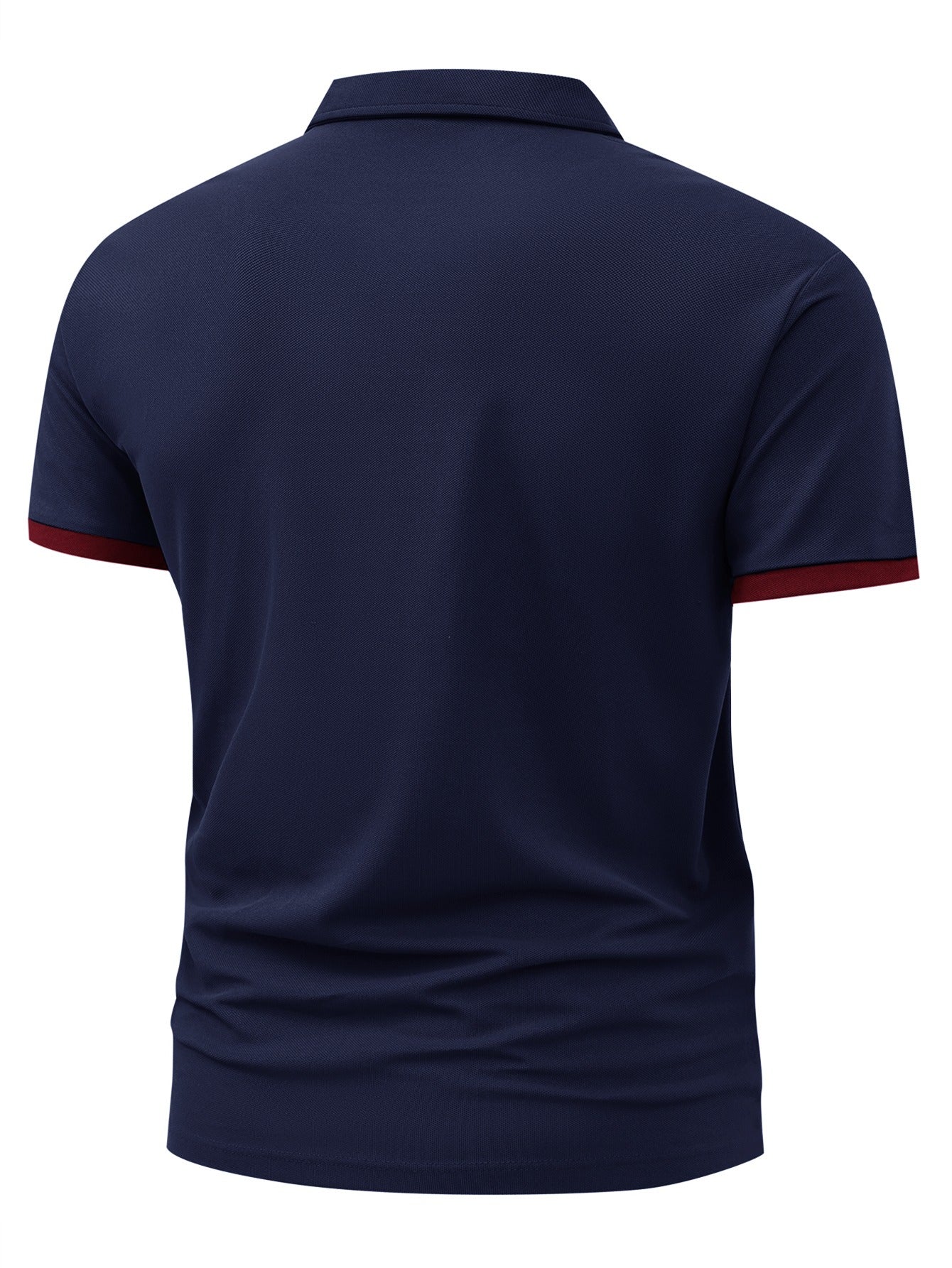 Fighting Little Bear Men'S Polo Shirt - Navy Blue with Red Collar & Cuffs, Cute Bear Graphic Print, Breathable Polyester Knit Fabric, Regular Fit Short Sleeve for Golf, Tennis, Running, Hiking, Casual Wear - Spring/Summer Ess