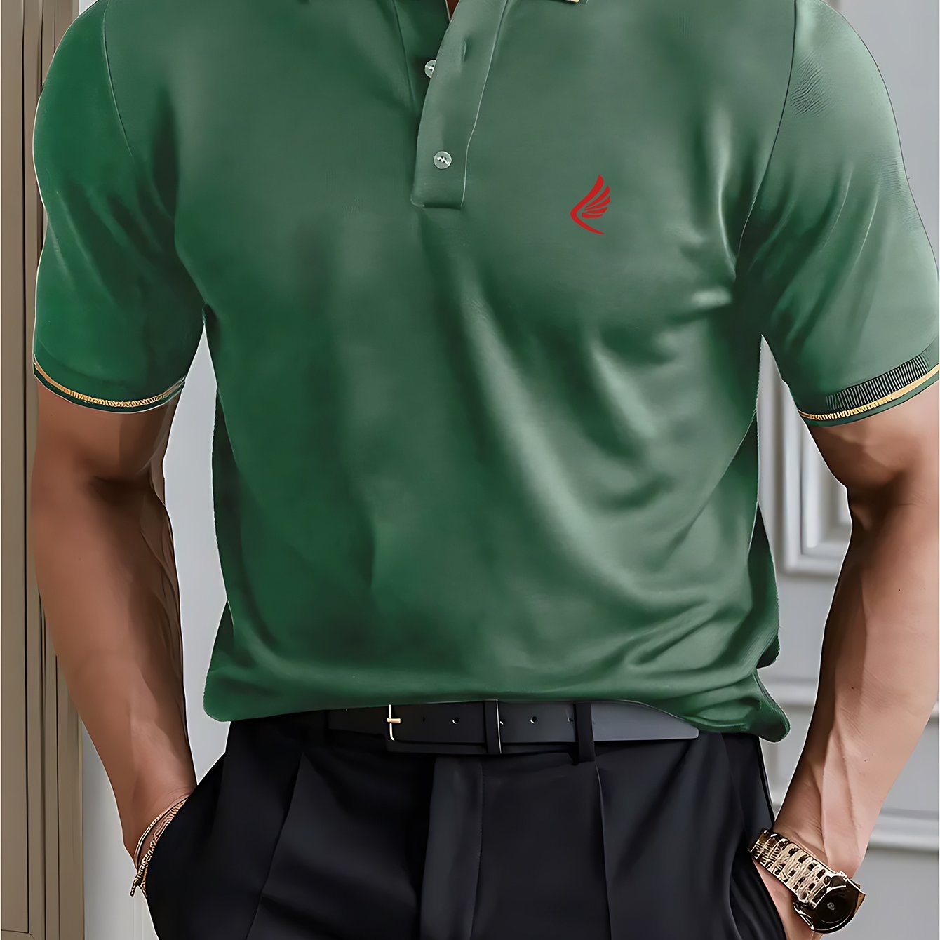 wing symbol Men's summer short sleeved shirt with small logo pattern, high-end feel, light business, new short sleeved top, a must-have for summer, suitable for sports, golf, tennis, fishing, leisure vacation wear