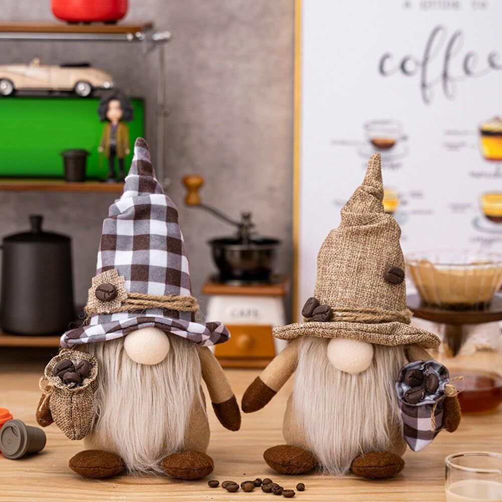 Coffee Gnomes Plush Doll Coffee Bar Decoration Swedish Tomte Elf Dwarf Collectible Figurines Dangle Leg Shelf Sitters Farmhouse Home Kitchen Decor Coffee Lover Gifts