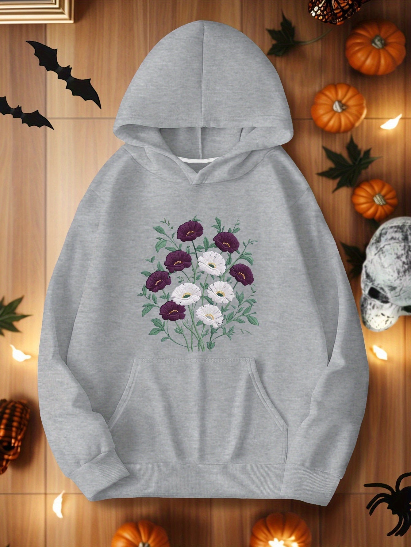 teediy Embroidered floral design women's hoodies