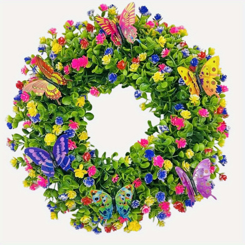 43cm/ 17in Faux Eucalyptus & Butterfly Wreath - Perfect for Spring, Summer, Easter, Mother'S Day, Thanksgiving Day & Graduation Decor | Ideal for Home, Garden, Patio, Front Door & Farmhouse