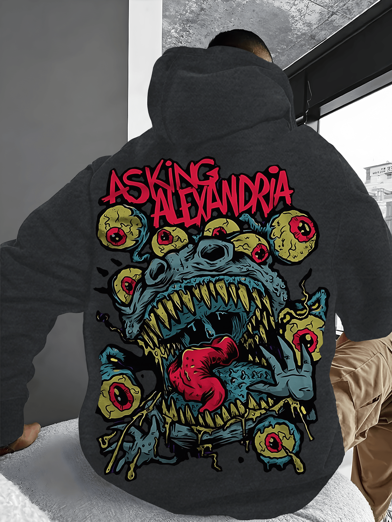 Handsome Men'S Hoodie with Horror Elements Printed on It. The Printed Hoodie with Many Eyes Has Pocket Details for Letting Go And Storing Items. The Soft And Comfortable Fabric Is The Best Choice