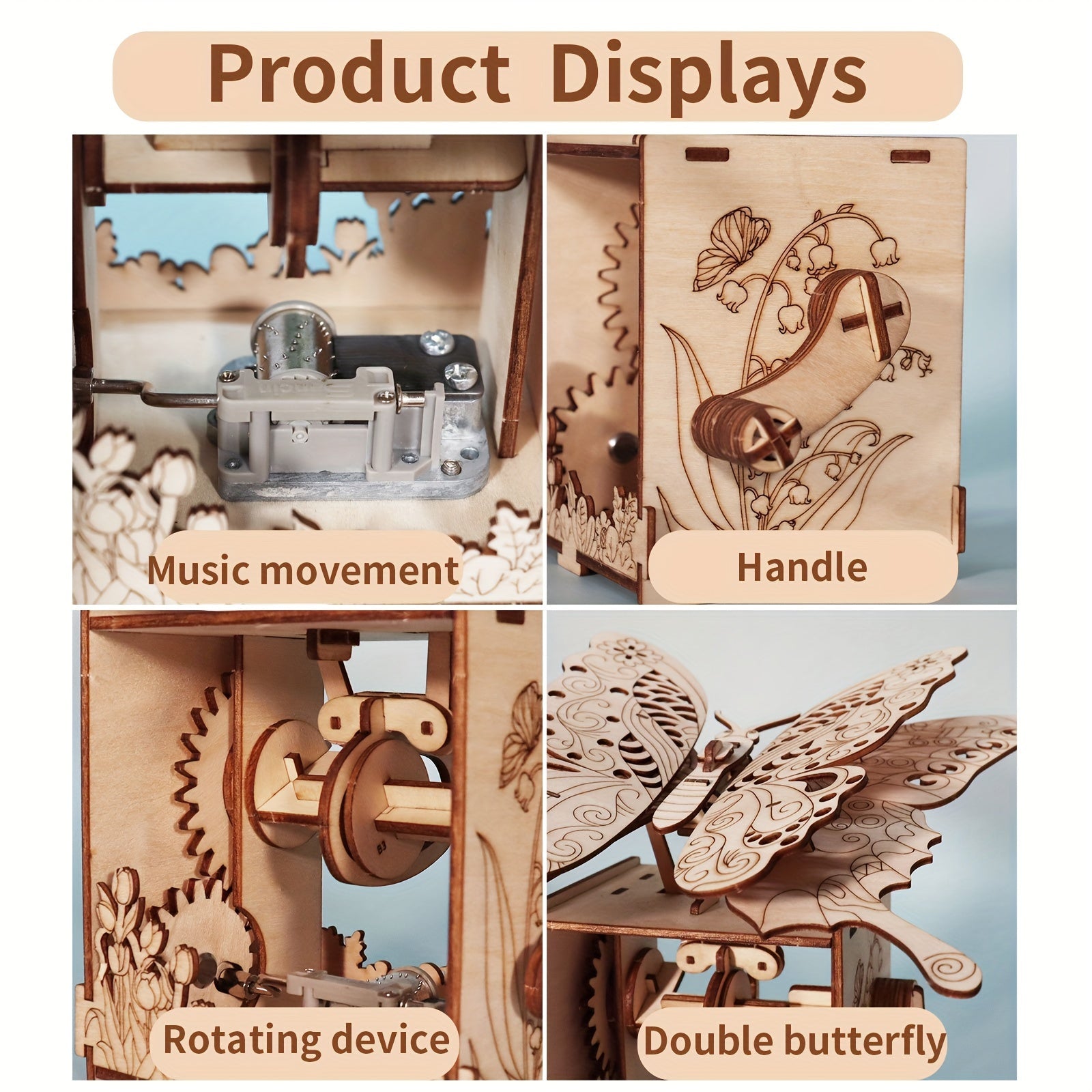 3D Handmade Wooden Butterfly Music Box You Are My Sunshine Assembly Model Kit - Holidays, Birthdays, Christmas Gifts