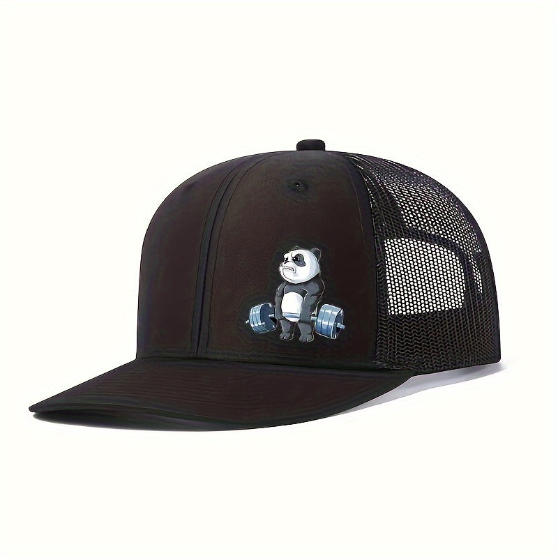 Panda-Themed Breathable Polyester Cap, Adjustable Snapback, Hand Washable, Ideal for Weightlifting & Outdoor Activities