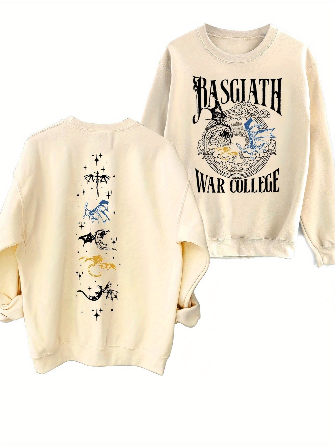 Men'S Casual Round Neck Sweater, Slightly Elastic, Long-Sleeved Bottoming Shirt Sweater Clothes, Men'S And Women'S Same Paragraph, Bastia War College Oversized Sweatshirt The Fourth Pterosaur Double-Sided Printed Pattern Long