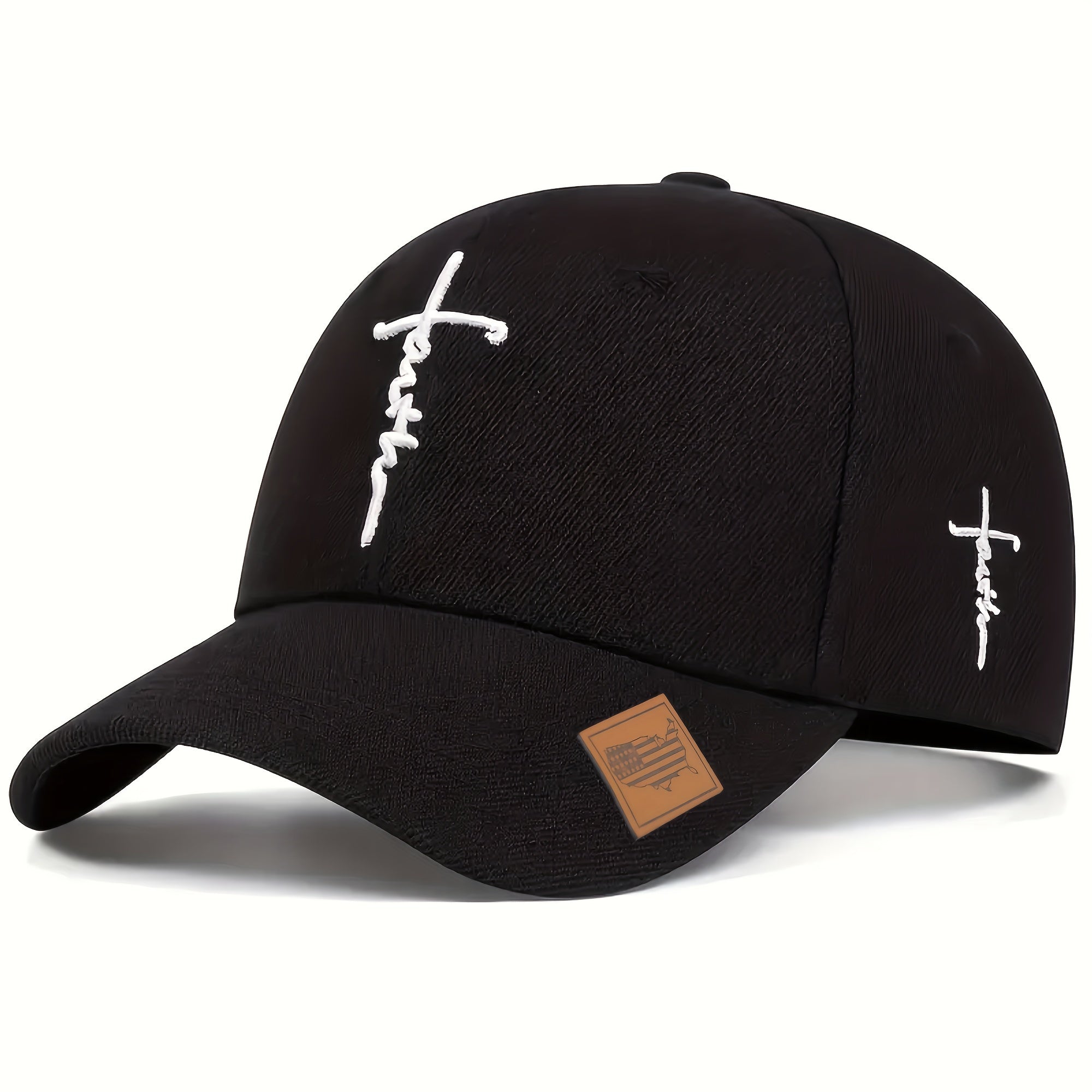 Faith Cross Embroidered Baseball Cap - Unisex, Adjustable Snapback, Lightweight, 100% Polyester, Solid Color, Non-Stretch, Casual Sports Hat with Woven Craftsmanship