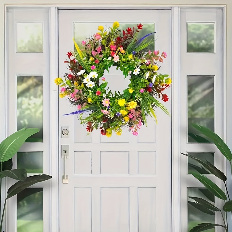 24 Inch Spring Wildflower Wreath, Texas Wildflower Wreath, Spring And Summer Wildflower Silk Wreath for Farmhouse Interior Front Door Wall Wedding Home Decor, Perfect for Thanksgiving Decorative Swags