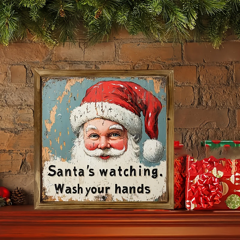 Woodcut Charming Rustic Santa Sign - Wall Art for Home & Bathroom Decor, Perfect Christmas Decor