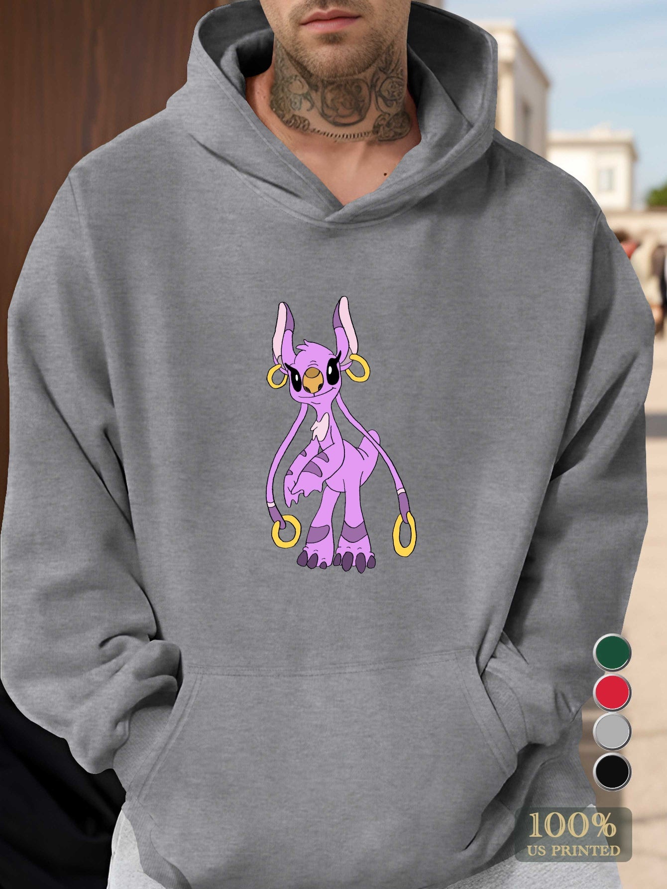 Disney Stitch Men's Graphic Hoodie - Vibrant Red Relaxed Fit Hooded Sweatshirt with Front Pocket, 100% US Printed Design, Machine Washable Autumn Winter Casual Pullover, Disney Hoodie, Durable Fabric